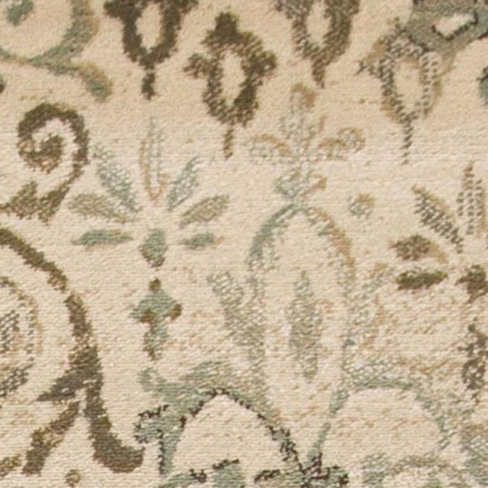 7' Ivory And Brown Floral Medallion Runner Rug