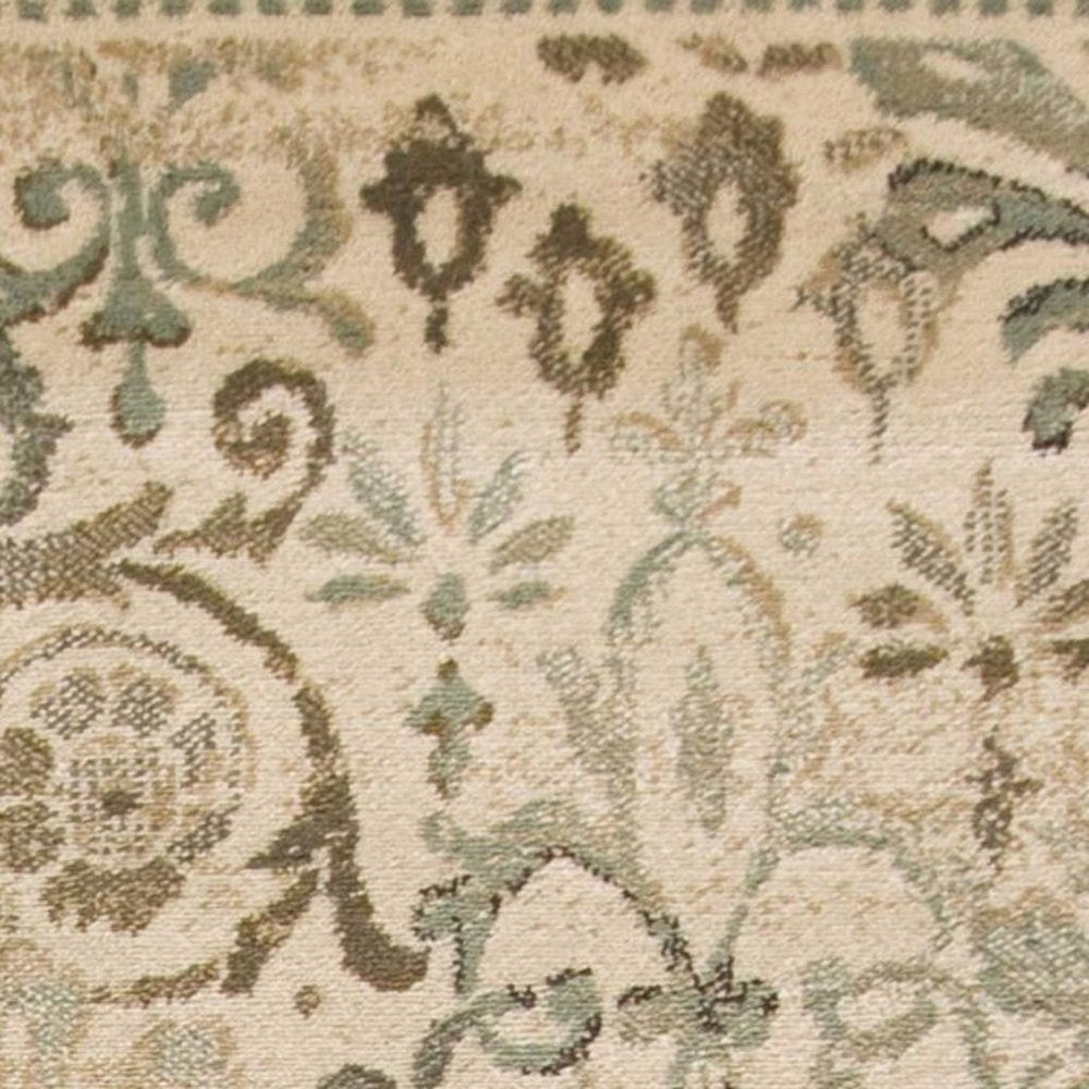 7' Ivory And Brown Floral Medallion Runner Rug