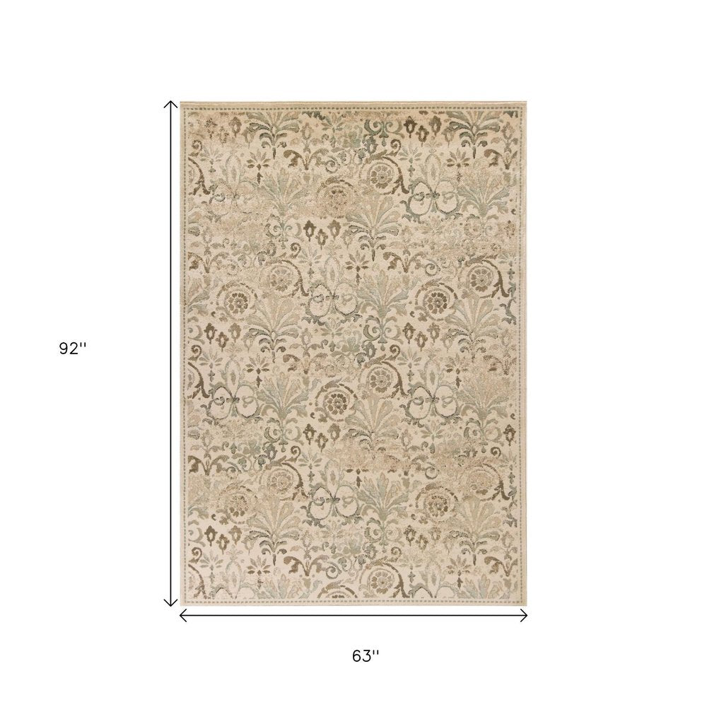 8' X 11' Ivory And Brown Floral Medallion Area Rug