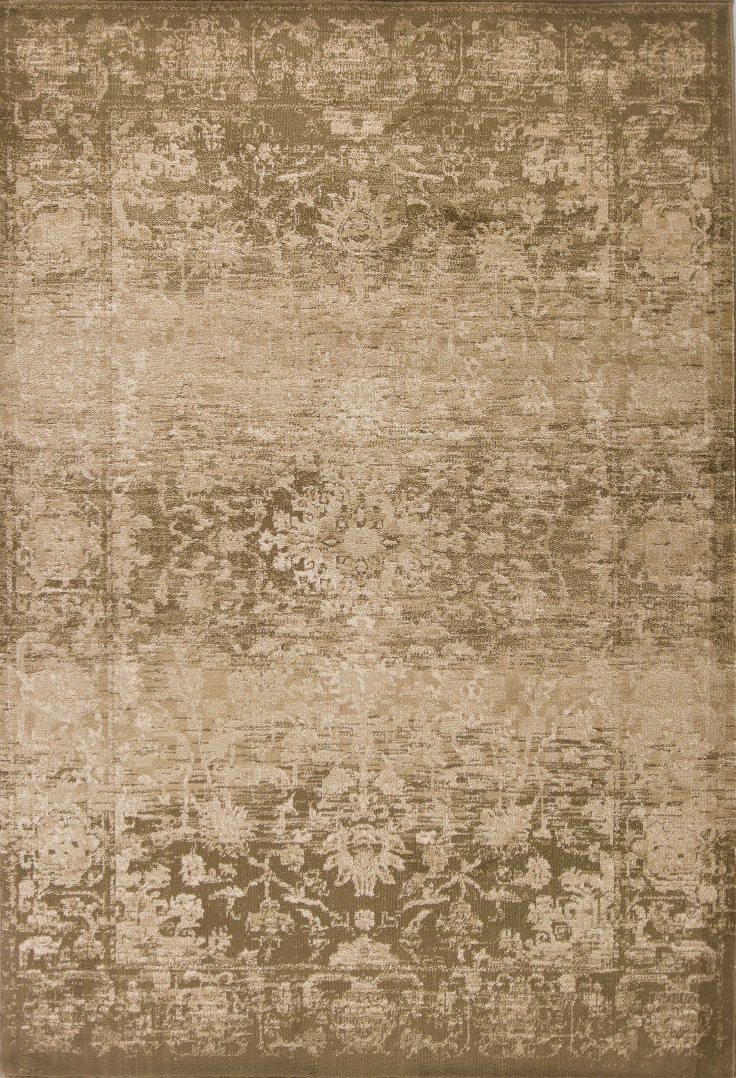 8' Beige Machine Woven Distressed Floral Traditional Round Indoor Area Rug