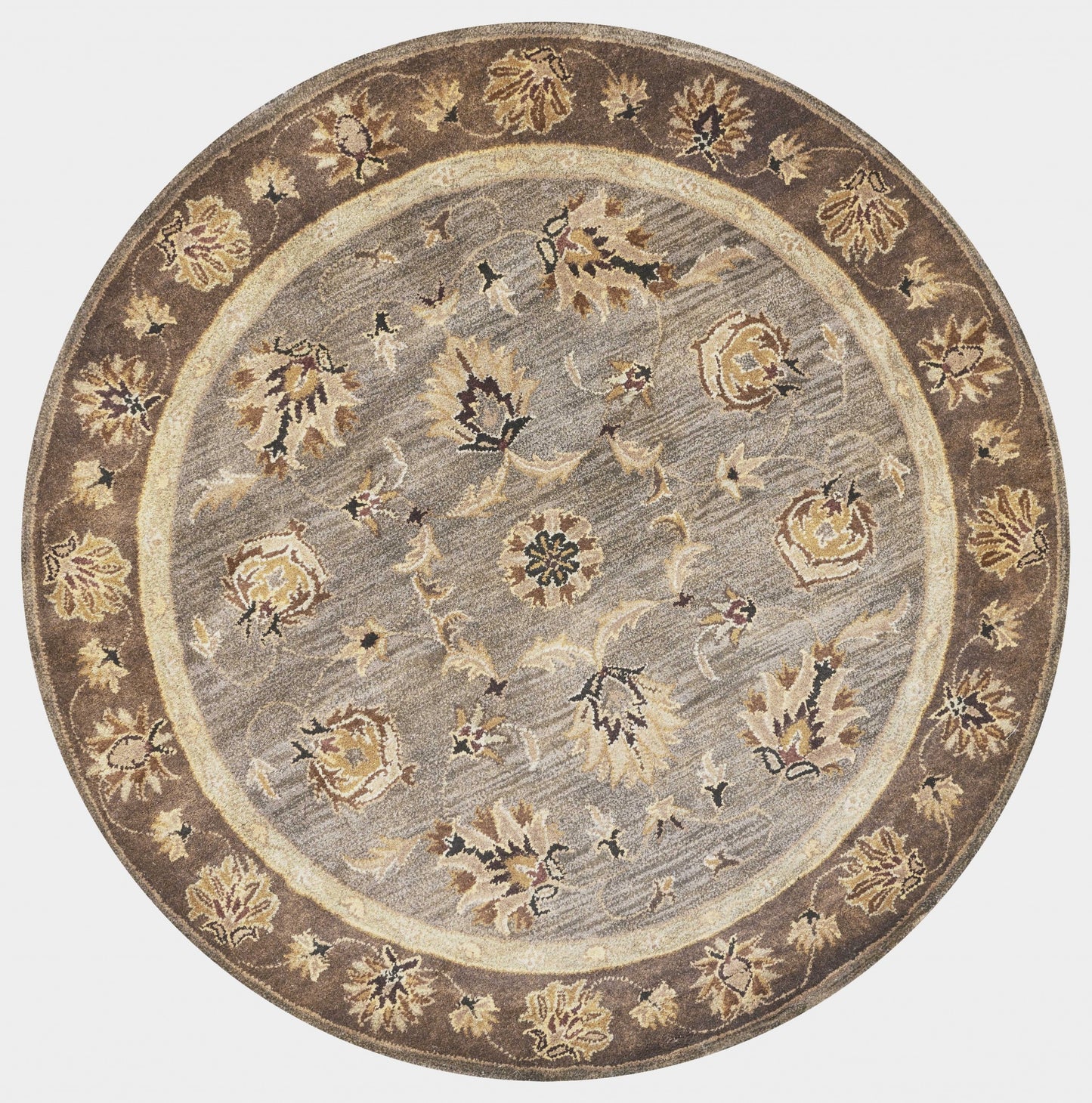 6' Grey Mocha Hand Tufted Traditional Round Indoor Area Rug