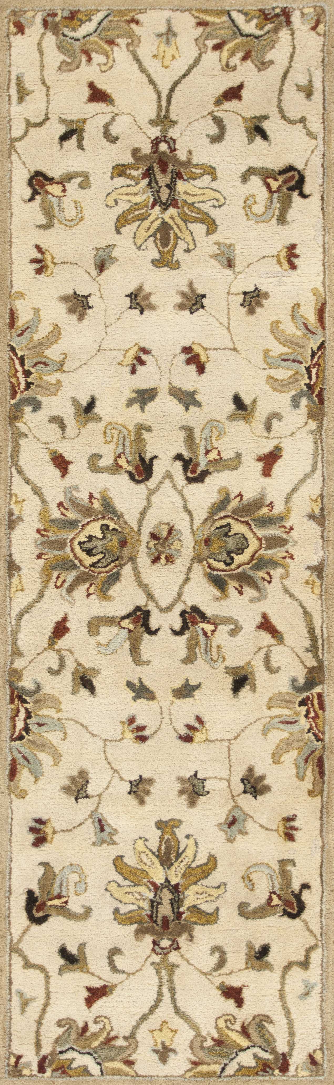 9' X 13' Beige Blue and Ivory Wool Floral Vines Hand Tufted Area Rug