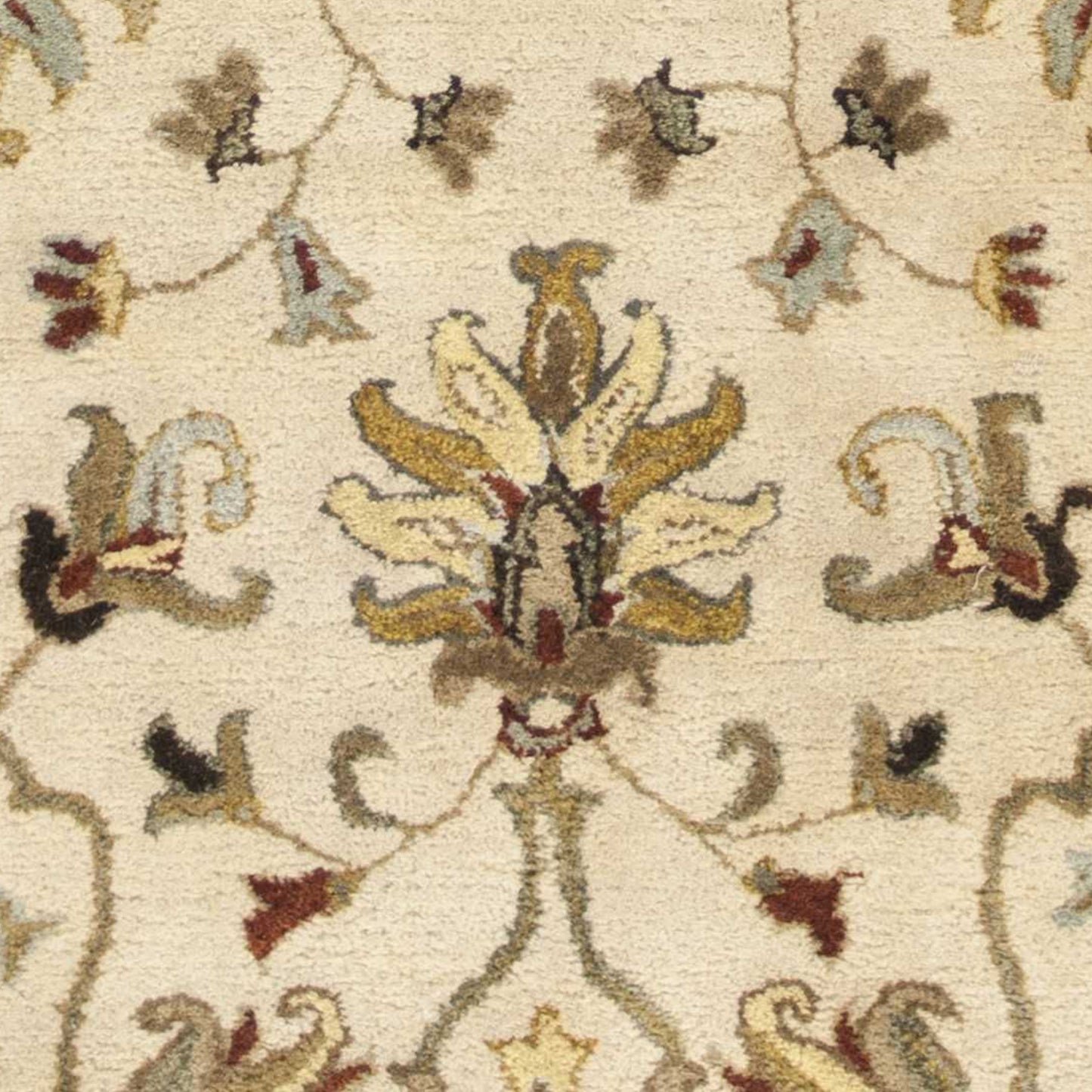 9' X 13' Beige Blue and Ivory Wool Floral Vines Hand Tufted Area Rug