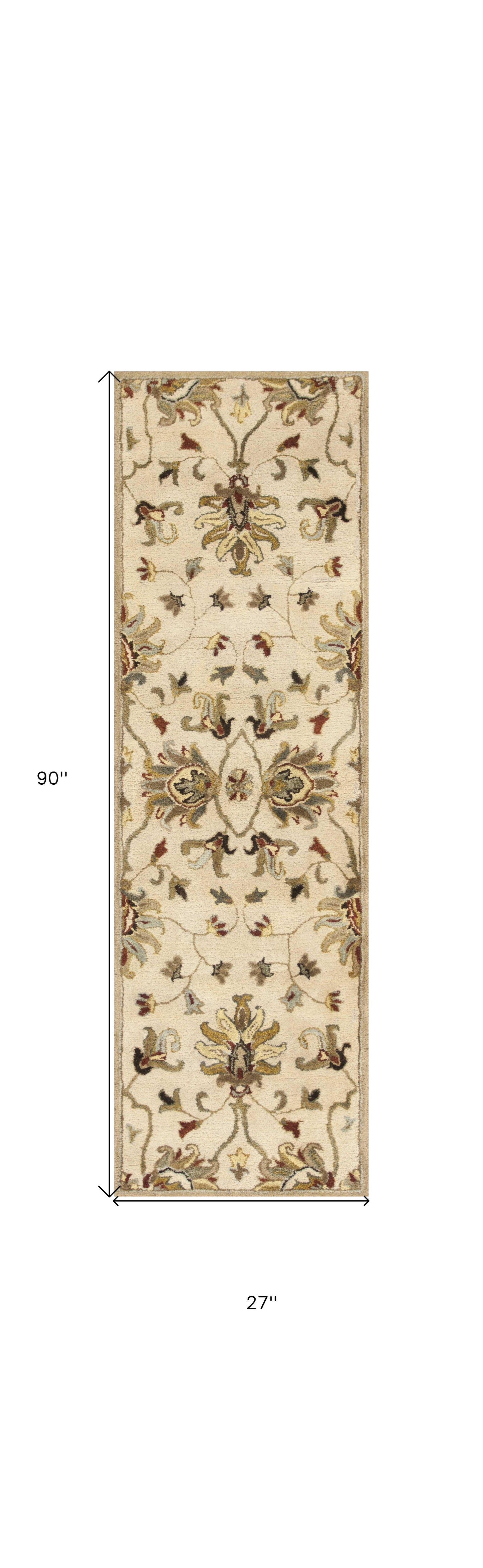 9' X 13' Beige Blue and Ivory Wool Floral Vines Hand Tufted Area Rug