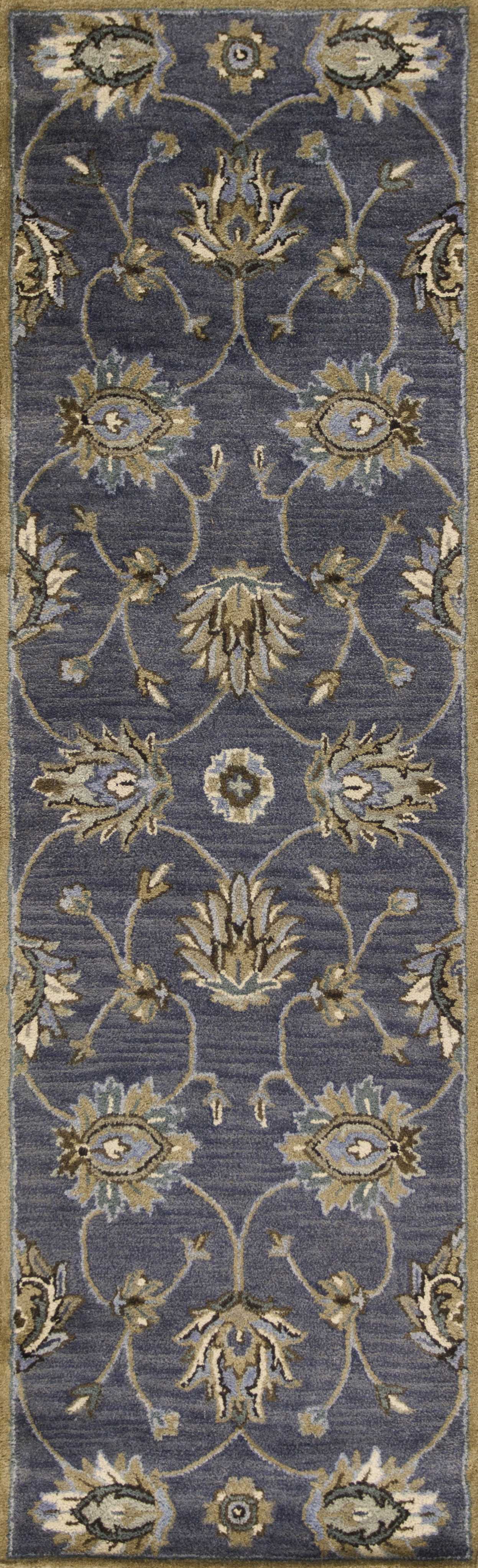 8' X 11' Midnight Blue Hand Tufted Traditional Floral Indoor Area Rug