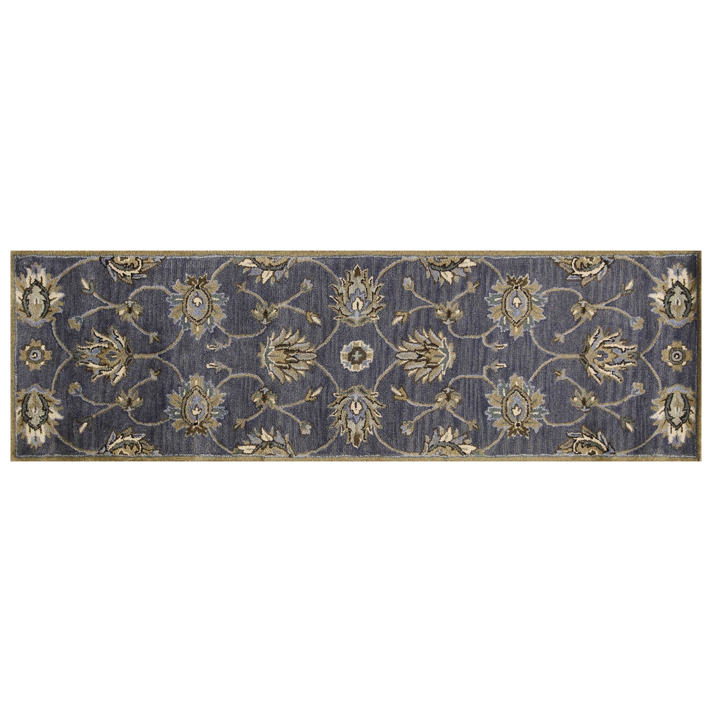 8' X 11' Midnight Blue Hand Tufted Traditional Floral Indoor Area Rug