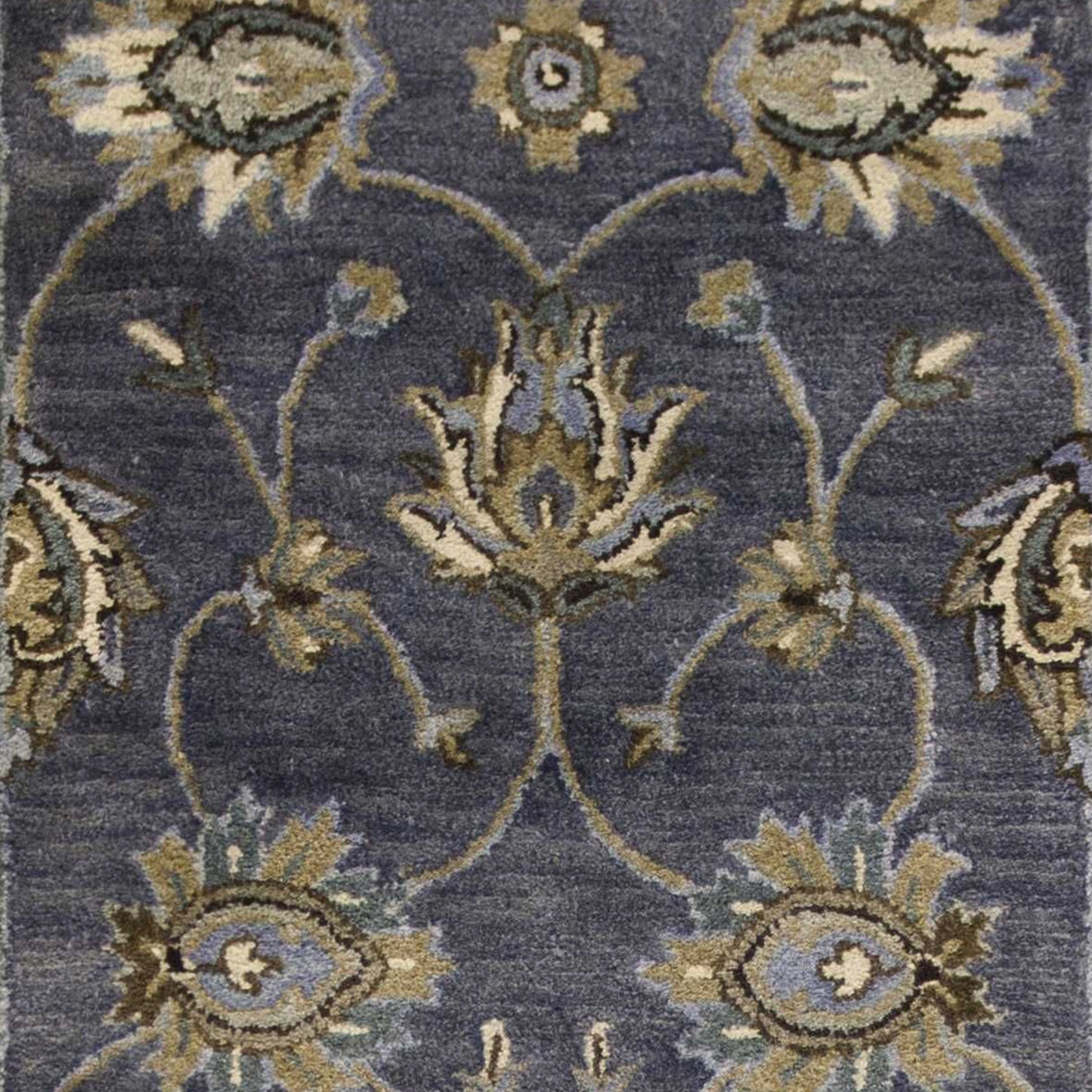 8' X 11' Midnight Blue Hand Tufted Traditional Floral Indoor Area Rug