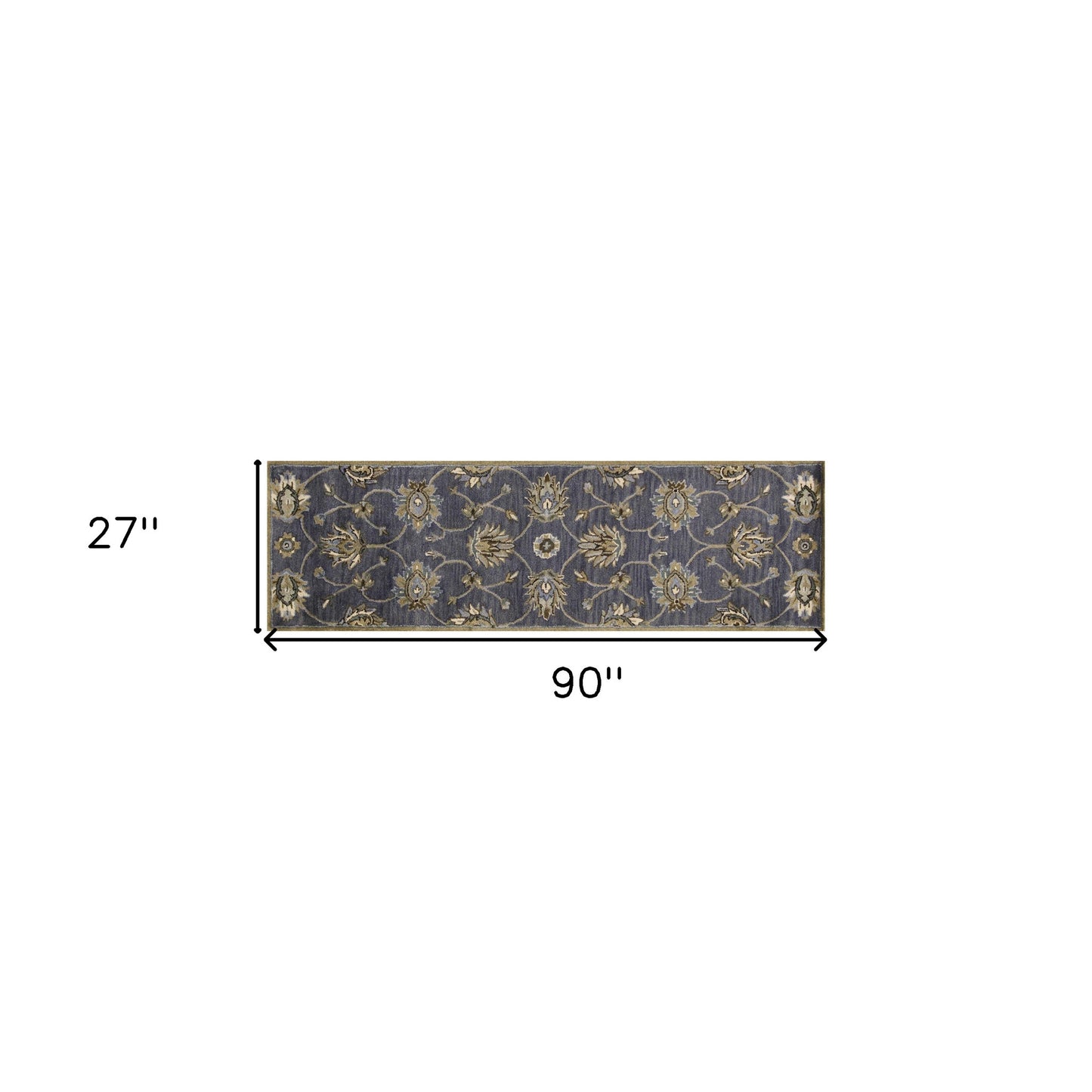 7' Dark Gray Green And Brown Wool Floral Hand Tufted Runner Rug