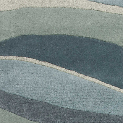 8' Ocean Blue Teal Hand Tufted Abstract Waves Indoor Runner Rug