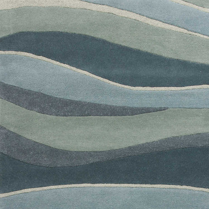 8' Ocean Blue Teal Hand Tufted Abstract Waves Indoor Runner Rug
