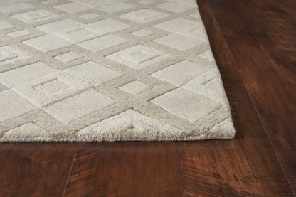 8' X 11' Ivory And Brown Wool Geometric Hand Tufted Area Rug