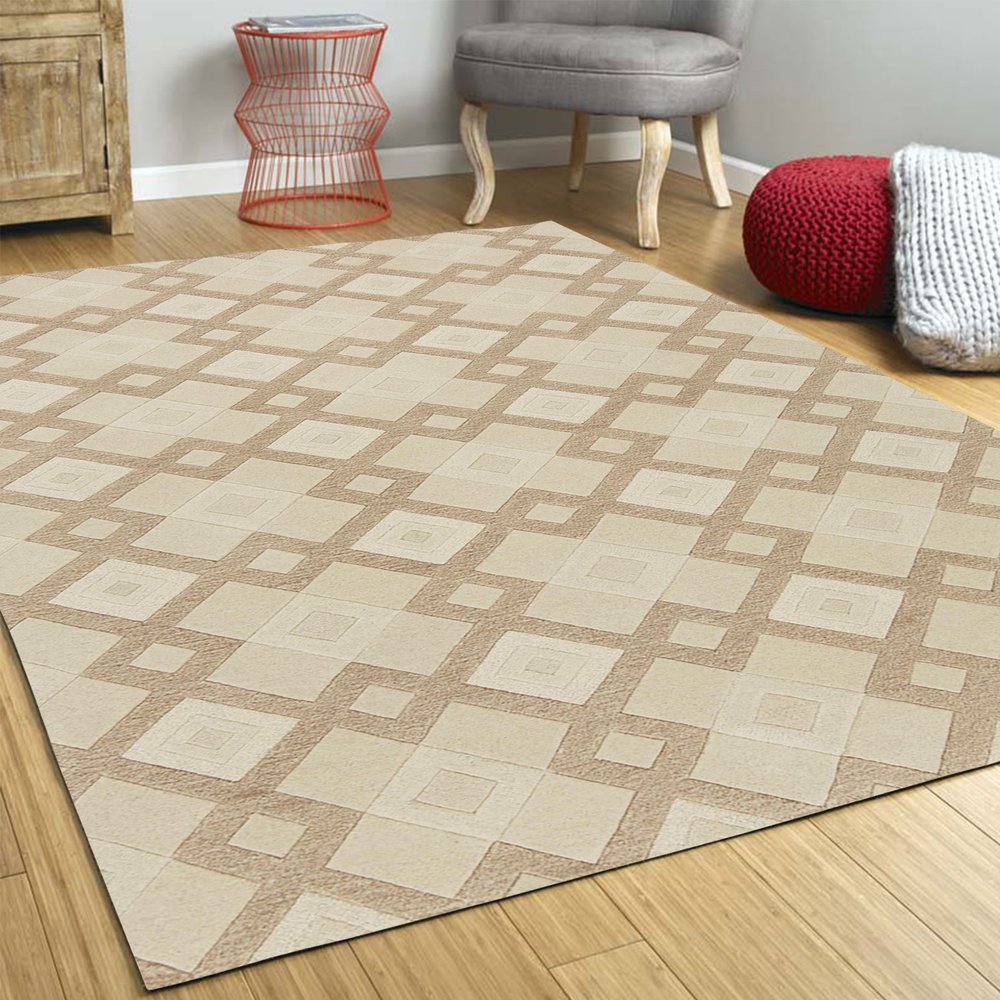 2' X 4' Ivory And Brown Wool Geometric Hand Tufted Area Rug