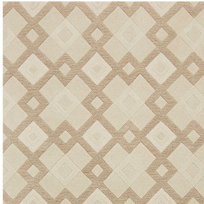 5' X 8' Ivory And Brown Wool Geometric Hand Tufted Area Rug