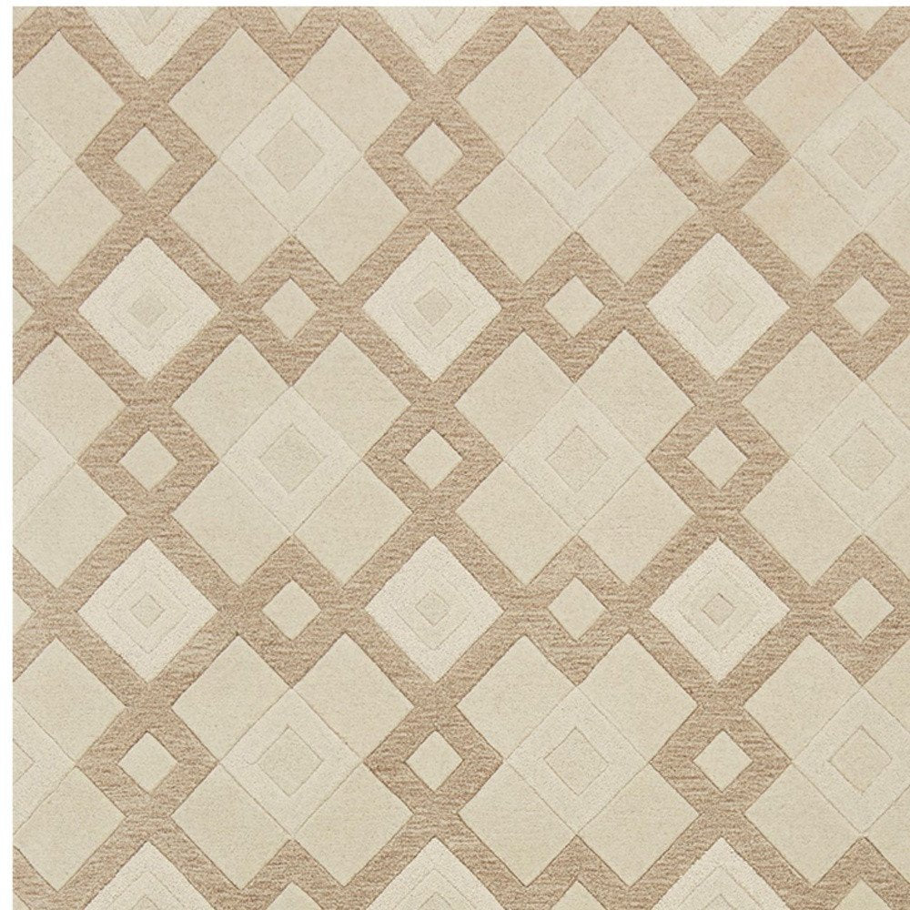 8' X 11' Ivory And Brown Wool Geometric Hand Tufted Area Rug