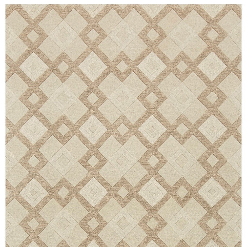 5' X 8' Ivory And Brown Wool Geometric Hand Tufted Area Rug