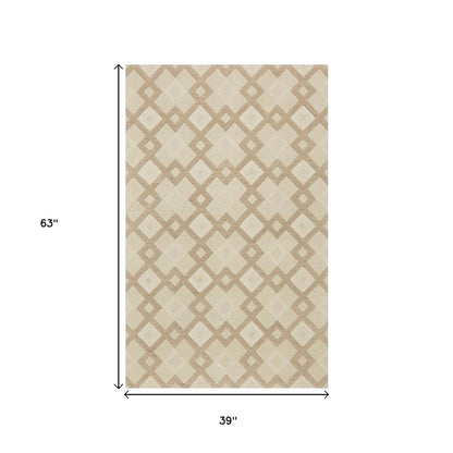 5' X 8' Ivory And Brown Wool Geometric Hand Tufted Area Rug