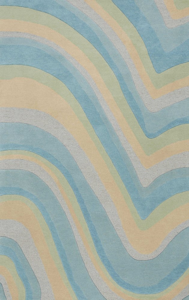 8' Blue Beige And Green Wool Abstract Hand Tufted Runner Rug