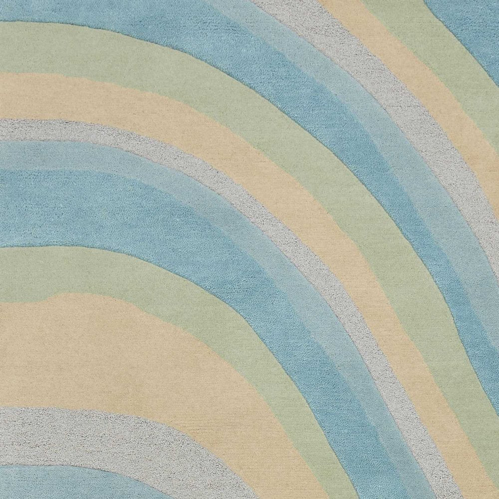8' Blue Beige And Green Wool Abstract Hand Tufted Runner Rug
