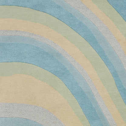 8' Blue Beige And Green Wool Abstract Hand Tufted Runner Rug