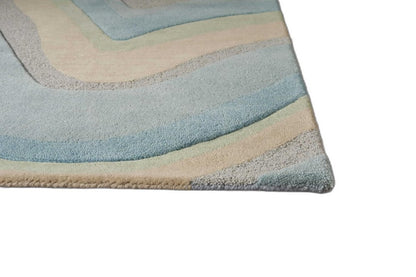5' X 8' Blue Beige And Green Wool Abstract Hand Tufted Area Rug