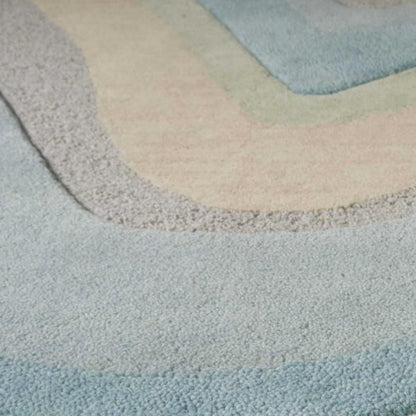 8' Blue Beige And Green Wool Abstract Hand Tufted Runner Rug