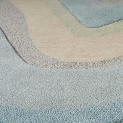 5' X 8' Blue Beige And Green Wool Abstract Hand Tufted Area Rug