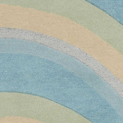 8' Blue Beige And Green Wool Abstract Hand Tufted Runner Rug