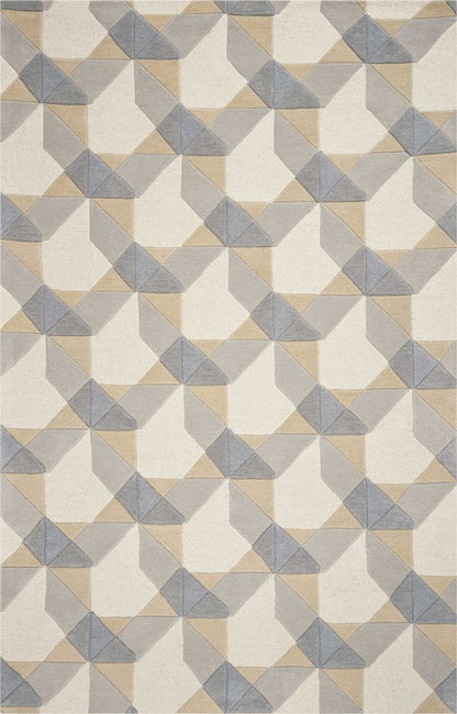 5' X 8' Ivory Gray And Cream Wool Geometric Hand Tufted Area Rug