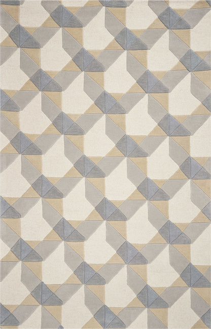 5' X 8' Ivory Gray And Cream Wool Geometric Hand Tufted Area Rug