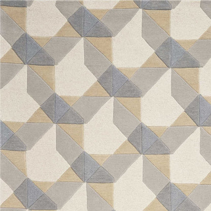 5' X 8' Ivory Gray And Cream Wool Geometric Hand Tufted Area Rug