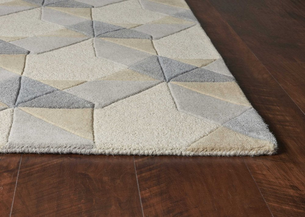 5' X 8' Ivory Gray And Cream Wool Geometric Hand Tufted Area Rug