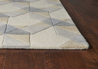5' X 8' Ivory Gray And Cream Wool Geometric Hand Tufted Area Rug