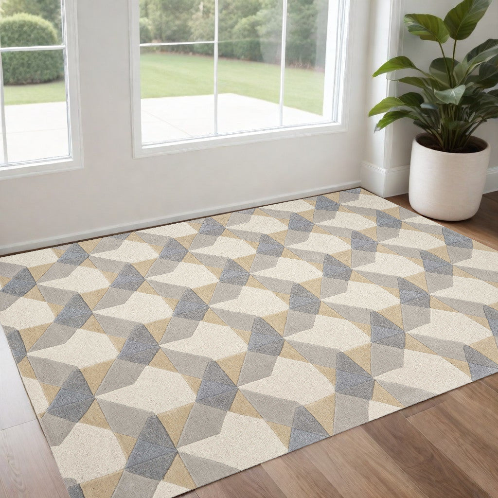 2' X 7' Ivory Or Grey Geometric Wool Runner Rug