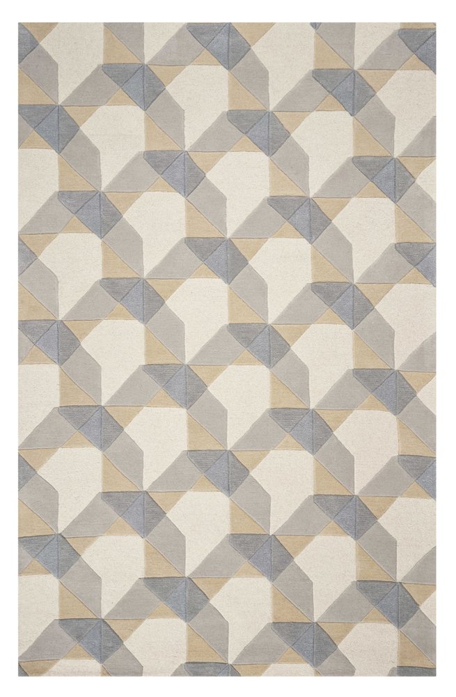 5' X 8' Ivory Gray And Cream Wool Geometric Hand Tufted Area Rug