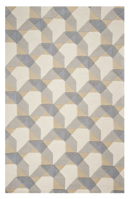 5' X 8' Ivory Gray And Cream Wool Geometric Hand Tufted Area Rug