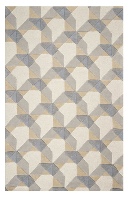 5' X 8' Ivory Gray And Cream Wool Geometric Hand Tufted Area Rug