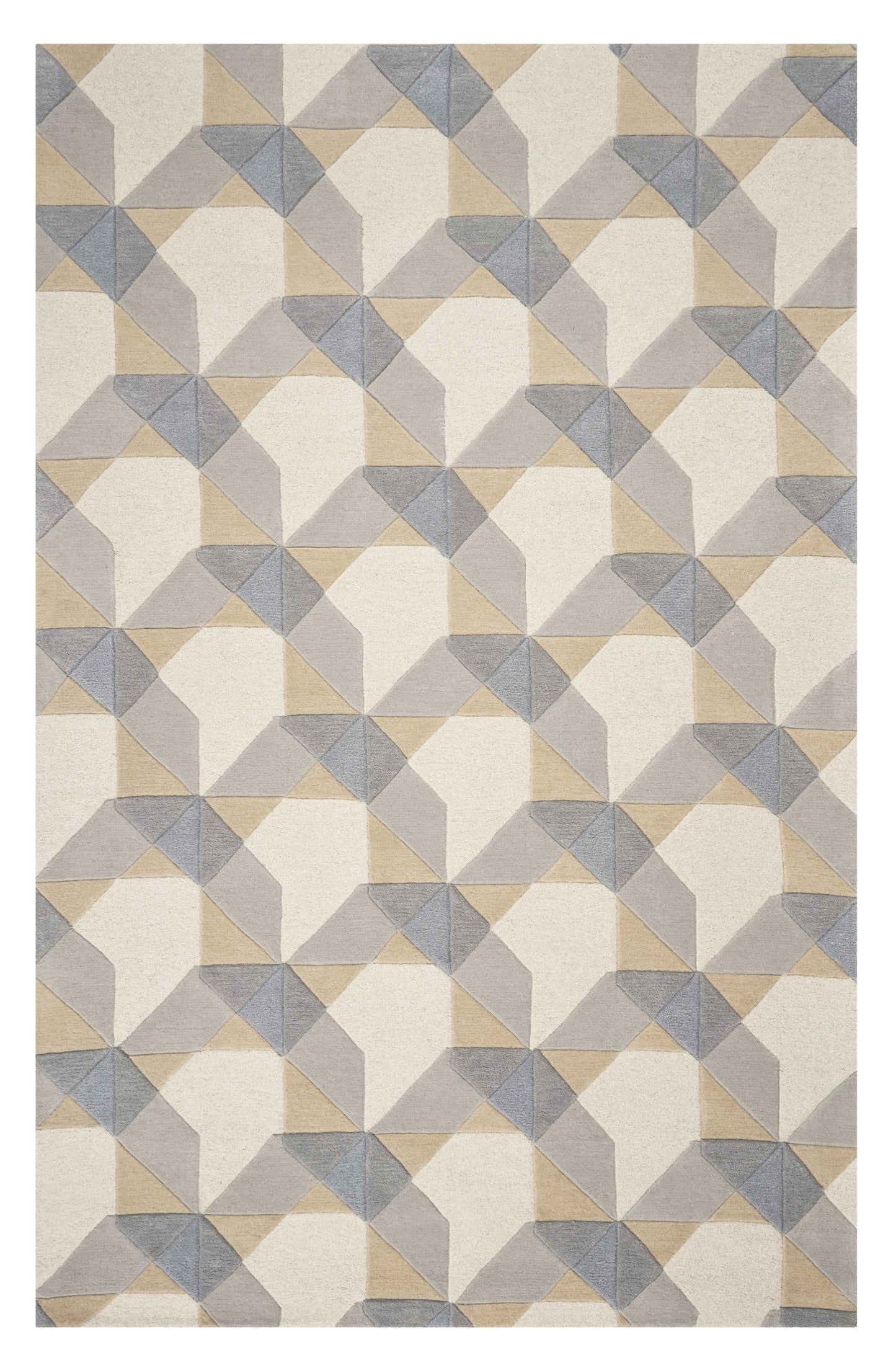 5' X 8' Ivory Gray And Cream Wool Geometric Hand Tufted Area Rug