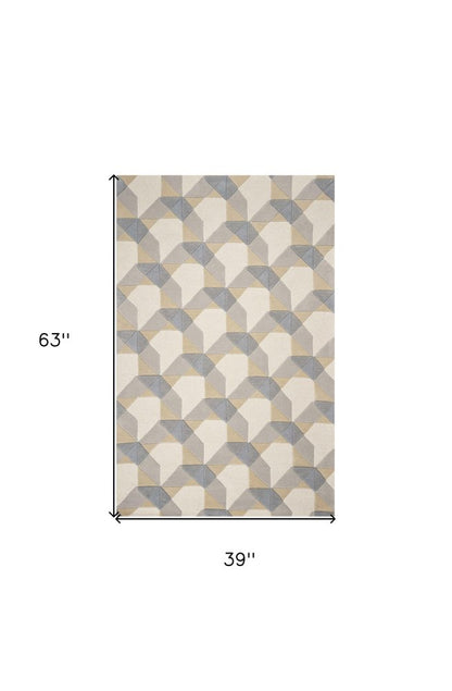 8' X 11' Ivory Gray And Cream Wool Geometric Hand Tufted Area Rug