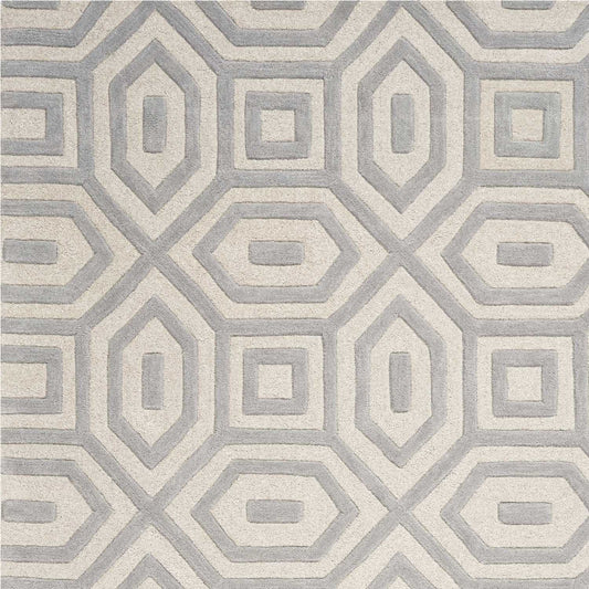 8' Grey Hand Tufted Geometric Indoor Runner Rug