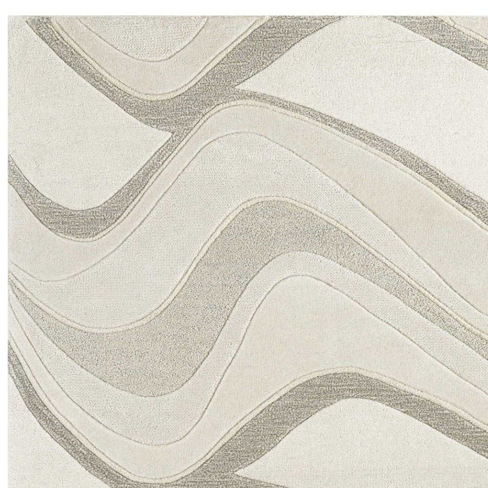 2' X 4' Ivory And Gray Wool Abstract Hand Tufted Area Rug