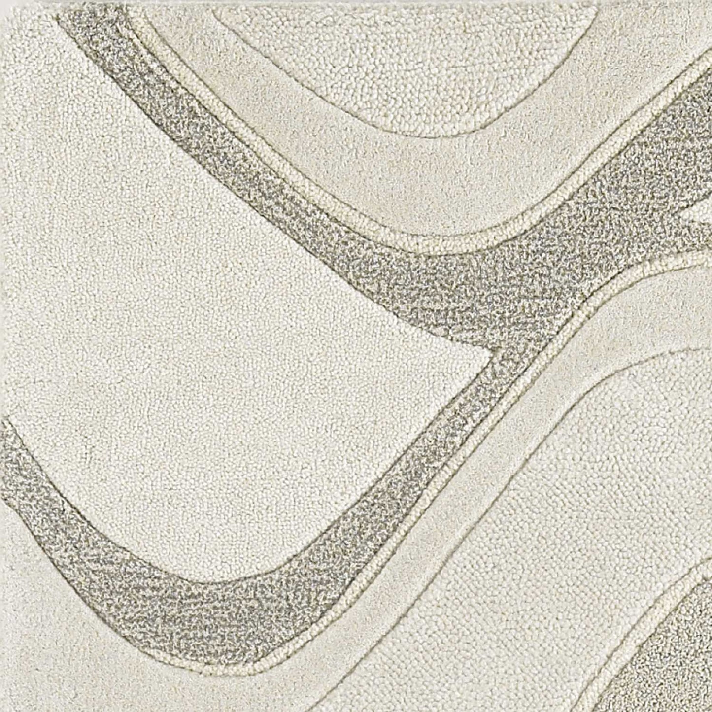 5'X8' Ivory Hand Tufted Abstract Waves Indoor Area Rug