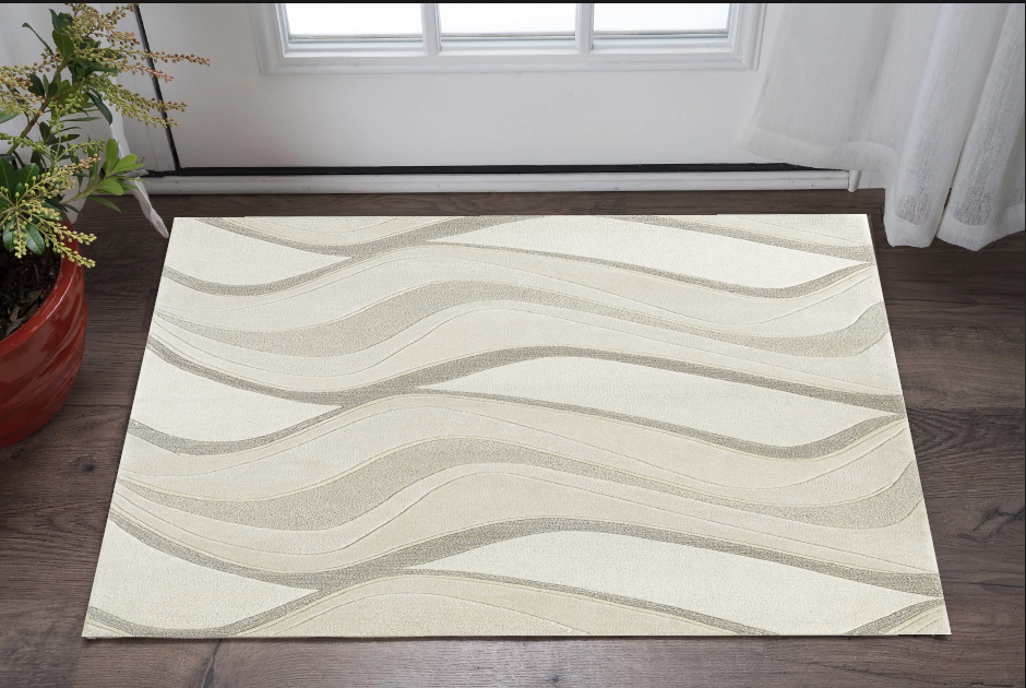 5' X 8' Ivory Hand Tufted Abstract Waves Indoor Area Rug