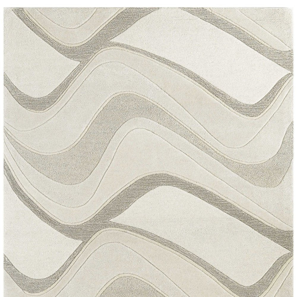 2' X 4' Ivory And Gray Wool Abstract Hand Tufted Area Rug