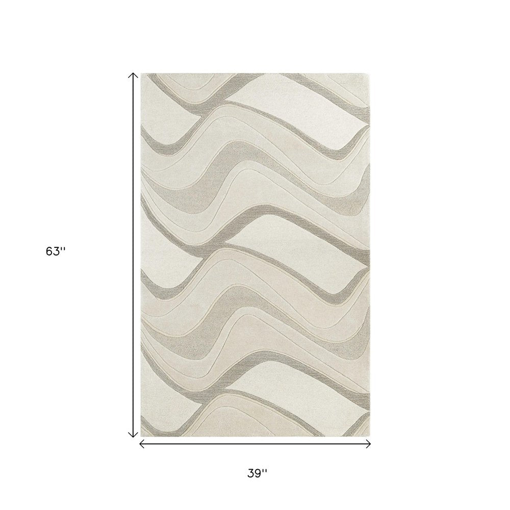 2' X 4' Ivory And Gray Wool Abstract Hand Tufted Area Rug