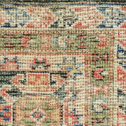 8' X 11' Brick Red Green And Brown Jute Southwestern Handmade Distressed Area Rug