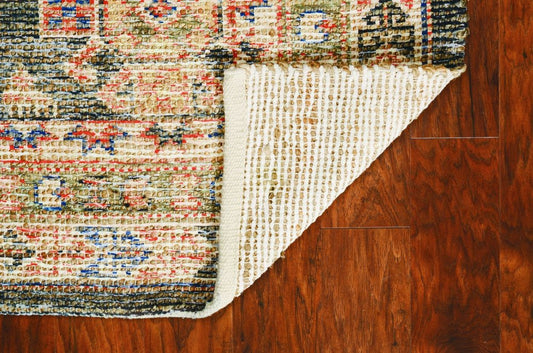 8' X 11' Brick Red Green And Brown Jute Southwestern Handmade Distressed Area Rug