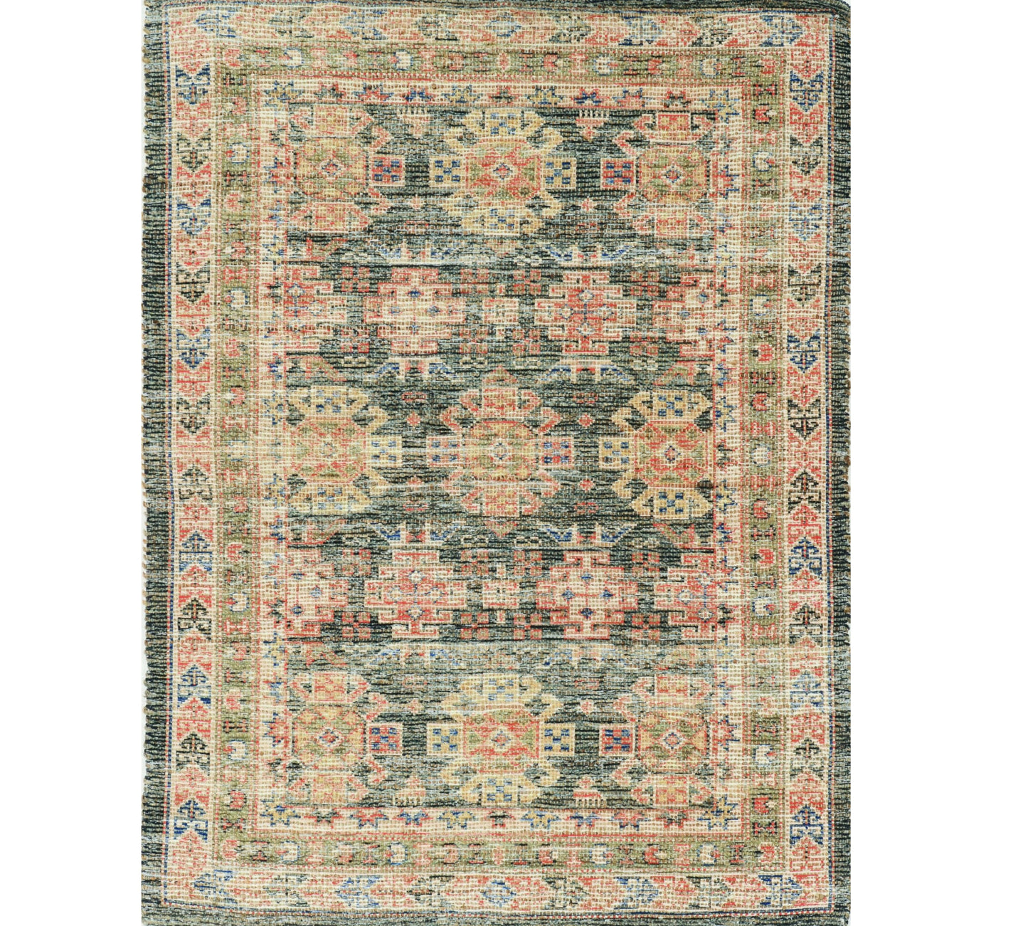 3' X 5' Charcoal Medallion Hand Woven Distressed Area Rug