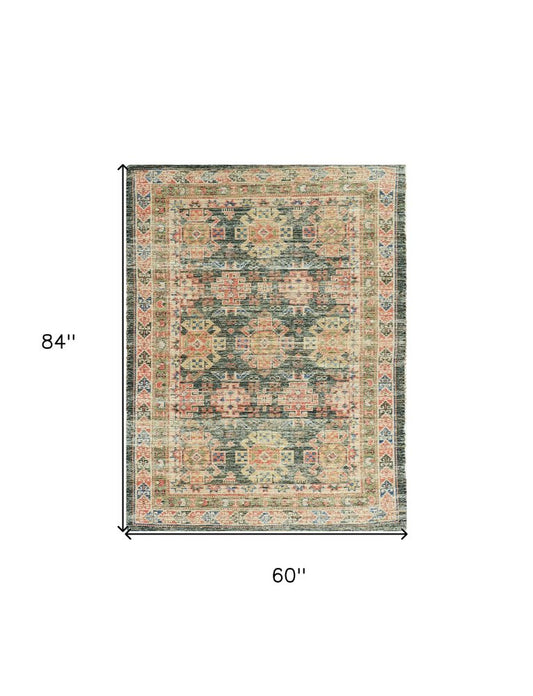 7' X 9' Brick Red Green And Brown Jute Southwestern Handmade Area Rug