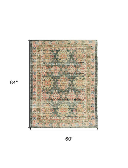 8' X 11' Brick Red Green And Brown Jute Southwestern Handmade Distressed Area Rug