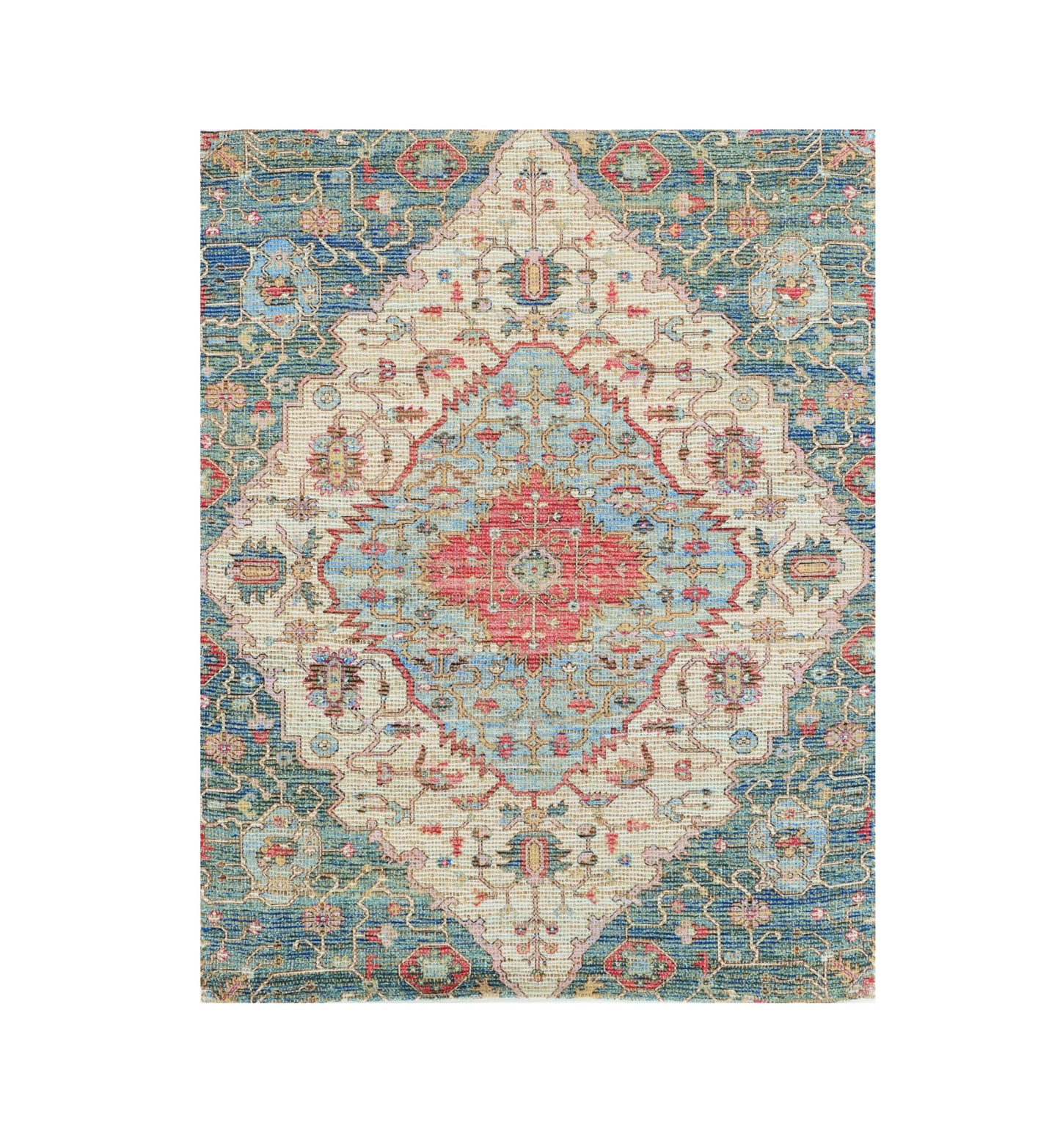 7' X 12' Blue and Red Medallion Handmade Area Rug